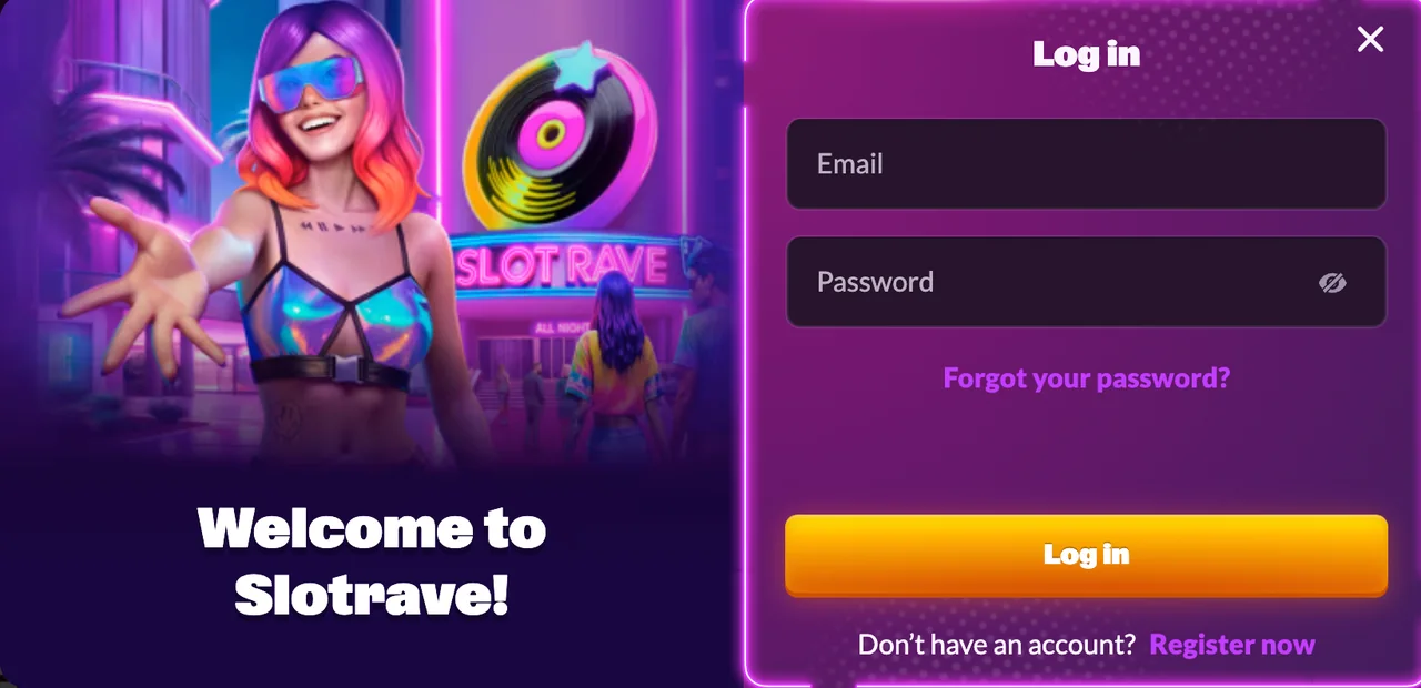 SlotRave casino login screen