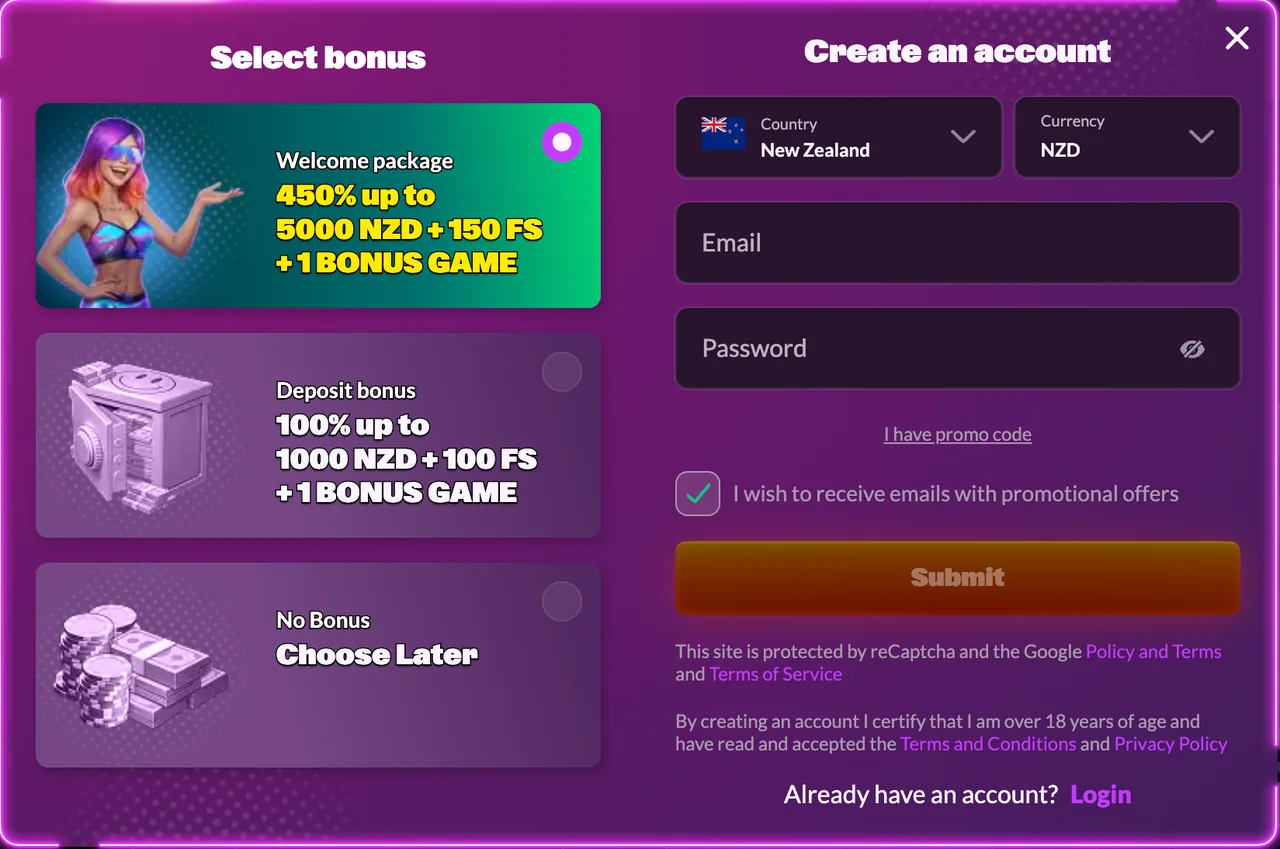 SlotRave casino registration screen