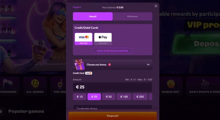 SlotRave casino payment methods